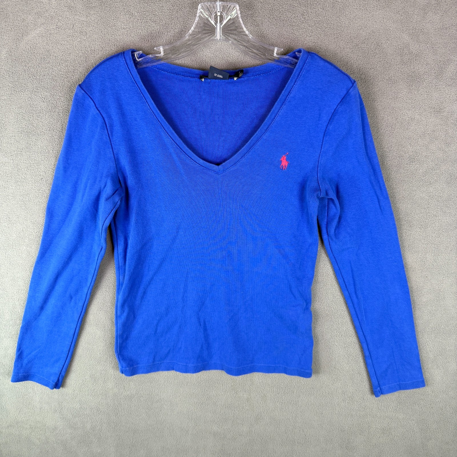 VTG Y2k Ralph Lauren Sport Womens Deep V T Shirt 90s Prep Grunge Pony Logo M