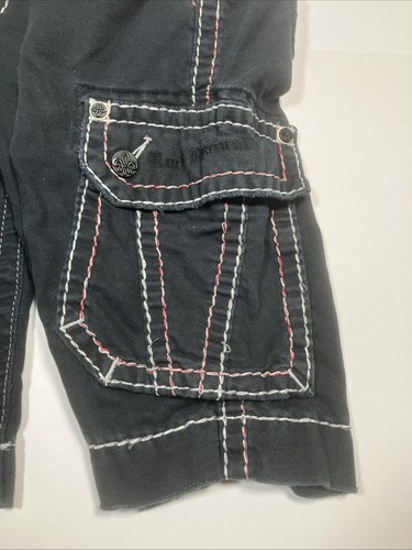 Rock Revival Shorts Mens 33/23 Black Cargo Classic Embroidered Pockets Stitching - Picture 7 of 8