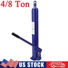 4/8 T Hydraulic Long Ram Jack Flat Base Engine Hoist Cylinder Single Pump+Handle