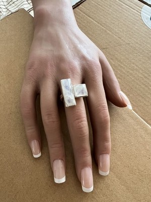 Handgefertigter Ring Sterlingsilber Regenbogen Mondstein mit Einschlüssen Größe O,5