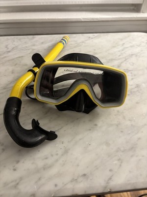 Vintage Cressi-sub Children s Mask And Snorkel Set Yellow Black Blue