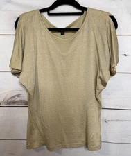 Lafayette 148 S Gold Short Sleeve Blouse Stretchy Shimmer Office to Night Out