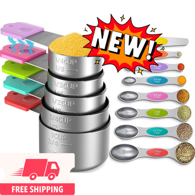 Juego de tazas y cucharas medidoras magnéticas de acero inoxidable, 5 tazas medi