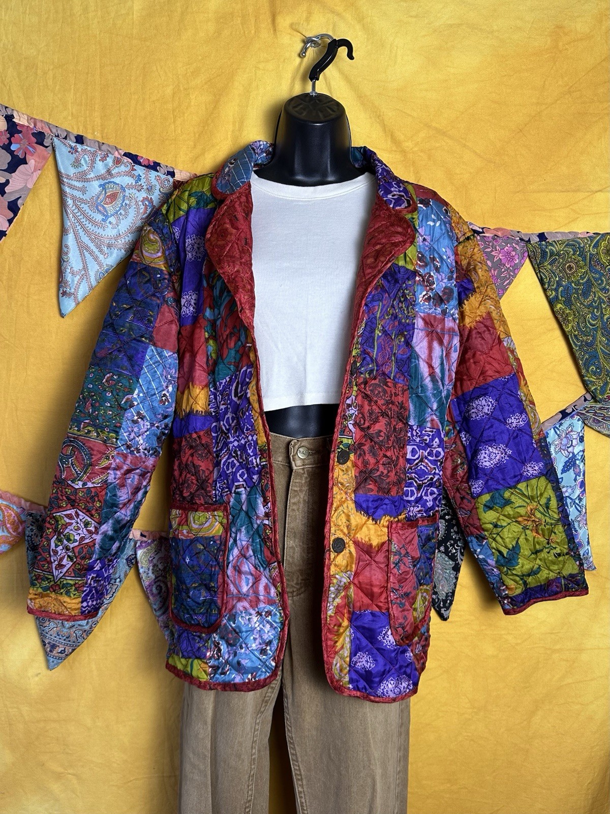 Vintage 100% Silk Reversible Patchwork Quilted Ja… - image 2