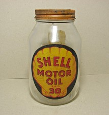 Vintage Shell Motor Oil Glass Jar one quart bottle no tin can Sae 30