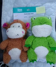 Zippy Paws Cheeky Chumz Frog & Monkey Plush Pet Dog Toys 2 Pack Squeaks 8" NEW 