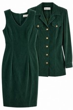 Vintage 80s Allison Che 2 pc Dress Jacket Set Dark Green Sz 10 Made in USA