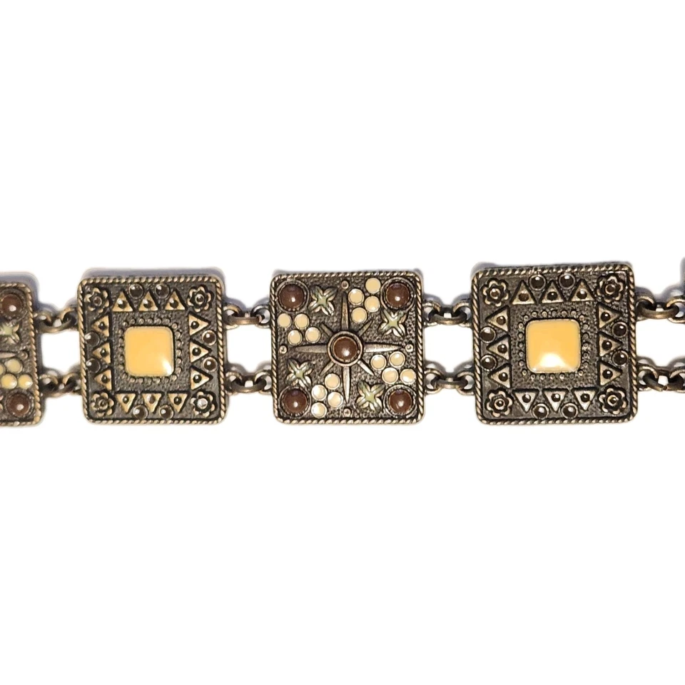 Damas Floral Azteca Melocotón Blanco Cuadrado Cadena Eslabón Mujer Marrón Hebilla de Cinturón 27-42 Foto 2 de 3