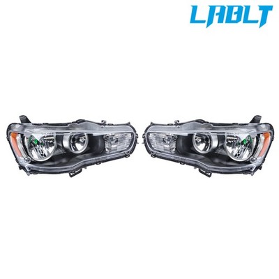 LABLT Left+Right Headlights Black Halogen For 2008-2017 Mitsubishi Lancer EVO X