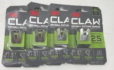 LOT OF 4!!  3M Claw Silver Drywall Picture Hanger 25 lb