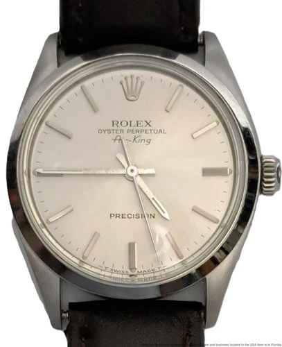Vintage Rolex Oyster Perpetual Air King Leather Strap Mens Wristwatch Ref 5500