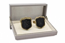 Sophisticated Fleur De Lis Black Enamel Gold Plated Men's Cufflinks