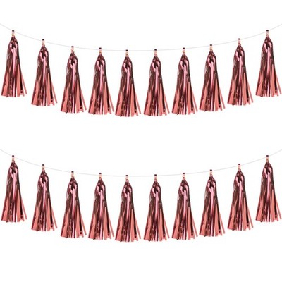 20stk Quastengirlande mit Seil Papiertuch 13,8'' Quastenbanner [Helles Roségold]