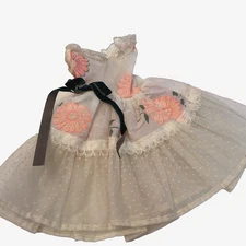 Vintage 10 1/2” Little Miss Revlon Jill Coty Doll Dress White Floral with Ribbon