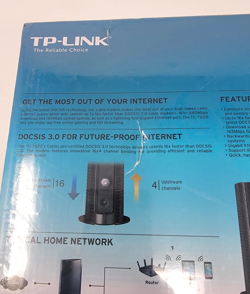 TP-LINK TC-7620 680Mbps DOCSIS 3.0 High Speed Cable Modem New Sealed - Image 3 of 4