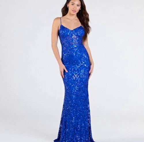 NWT- Windsor Rosalia Blue Sequin Sweetheart Mermaid Long Formal Gown Dress, S