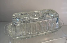Vintage Glass Butter Dish Anchor Hocking Prescut Star of David Clear Dish