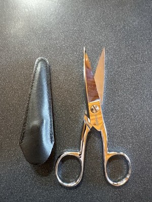 Gingher Embroidery Scissors Chrome Sewing Thread Snips + Leather Sheath