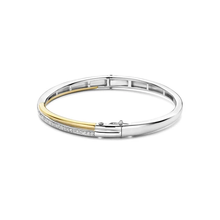 Bracciale rigido bangle donna bicolore Ti Sento 23045ZY argento zirconi misura M - Immagine 2 di 4