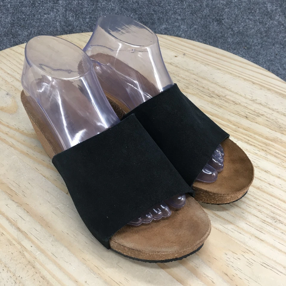 Chocolat Blu Sandals Womens 40 Slide Black Suede Cork Wedge Heels Slip On Casual - Image 3 of 4