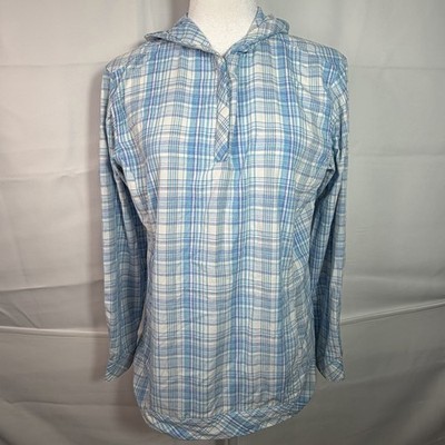 Gamder Mountain Guide Series Blue Plaid Hooded 100% Nylon Medium Shirt Fish Hike