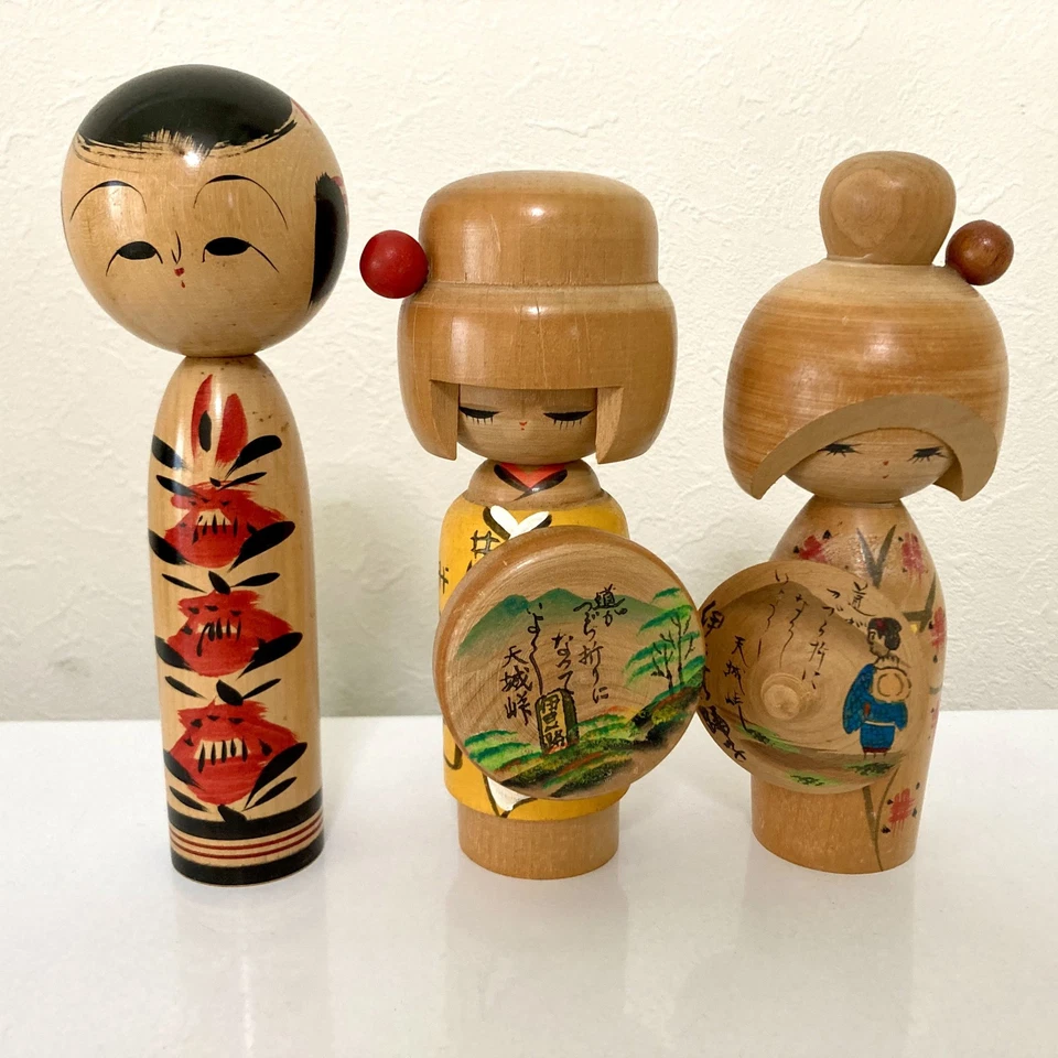 Muñeca Kokeshi Japonesa Conjunto de 3 Surtidos Tradicional Cabeza Redonda/Muñeca Estilo Viajero Antiguo Foto 2 de 4