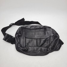 Vintage Leather Fanny Pack Black Zipper Pockets 11x7x2 Buckle Adjustable Outdoor