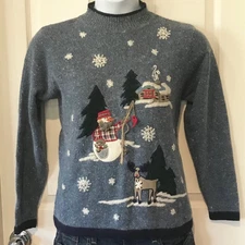 Angora Blend Ugly Christmas Sweater Snowman sz M Victoria Jones Petite 