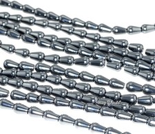 NOIR BLACK HEMATITE GEMSTONE BLACK TEARDROP PEAR 8X5MM LOOSE BEADS 16inch