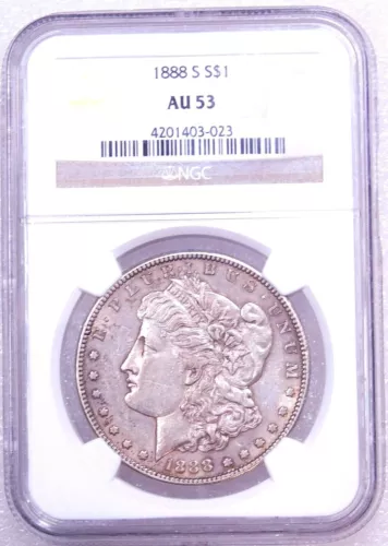 1888-S Morgan Silver Dollar NGC AU53 Silver Champagne color Nice Luster PQ #Y416
