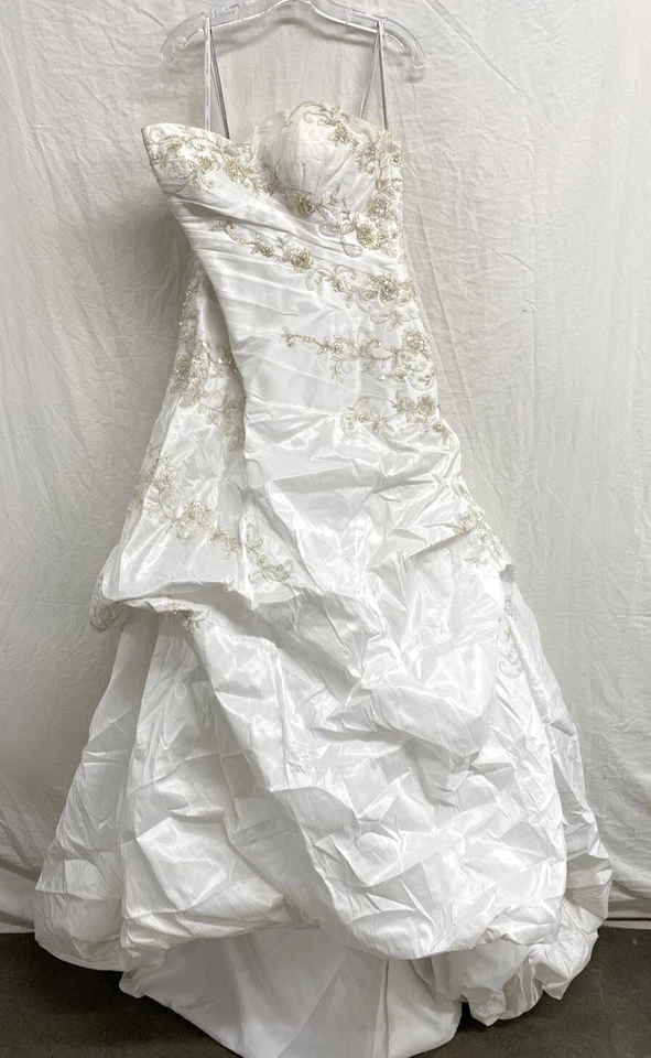 Vestido de noiva espartilho ajustável branco tafetá luar sem alças tamanho 16 - Imagem 2 de 4