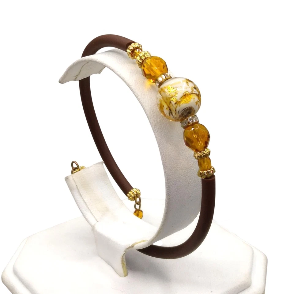 Pulsera Silicona Cristal Arte Murano, Elegante Marrón Naranja y Dorado, Acento Cristal Foto 2 de 4