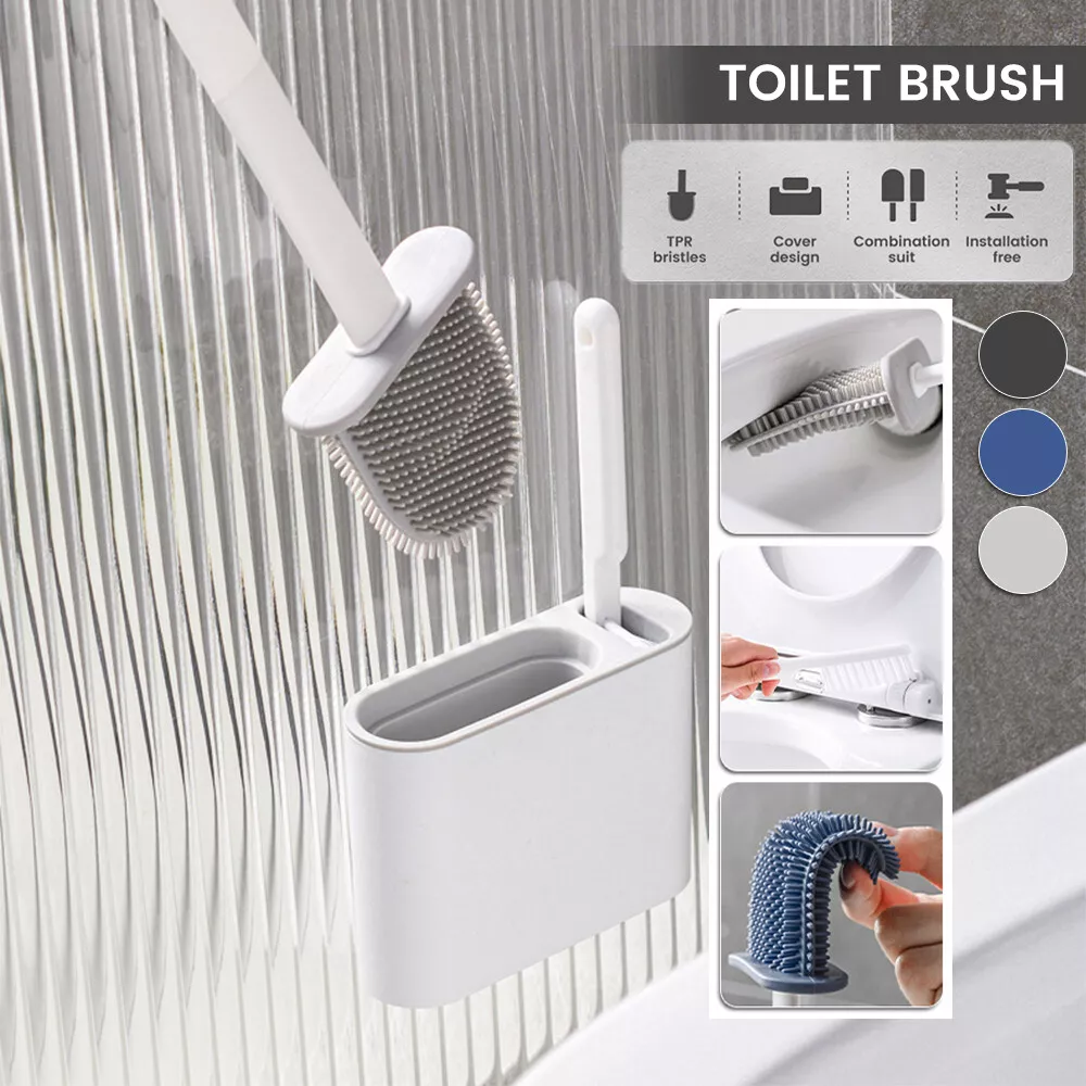 Silicone Toilet Brush with Toilet Brush Holder Wall Mounted Cleaning Brush Set