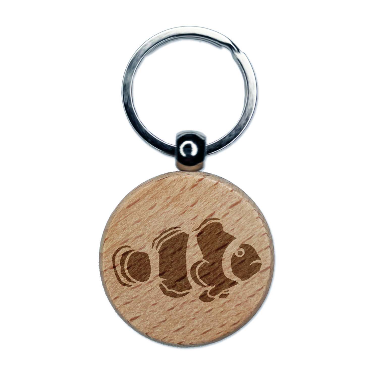 Clownfish Clown Fish Engraved Wood Round Keychain Tag Charm