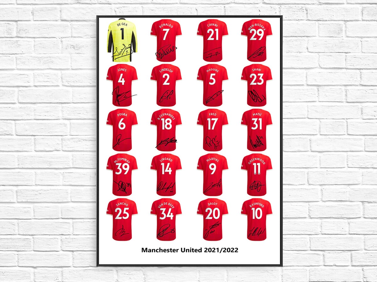 Manchester United Full Squad Team Shirts 2021-2022 Signed A4 Poster