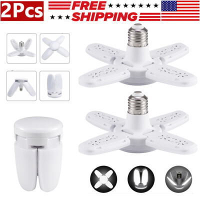 2 Pcs E27 LED Garage Light Bulb 60w Deformable Mini 4+1 Folding Light Bulb