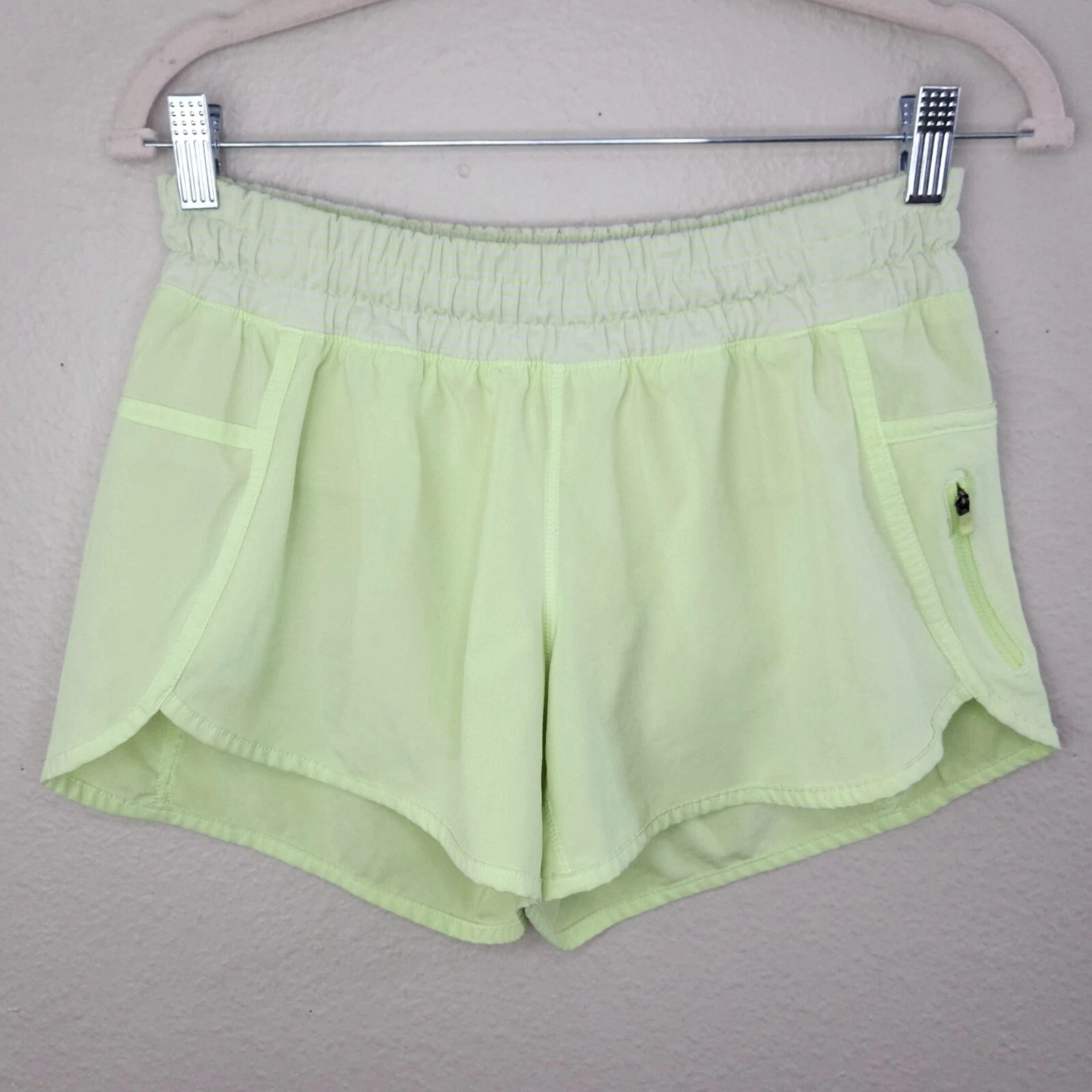 Lululemon Run Tracker Shorts 4" Womens 6 Clear Mint Hyper Stripe Zest Lined Neon