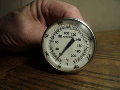 Vintage 2'' Dial Weksler Bimetal Thermometer  50 - 400 F & 10 - 200 C 8-3/8'' Long