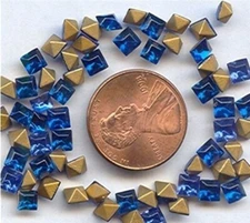 200 VINTAGE SAPPHIRE GLASS 4mm. SQUARE RHINESTONE GEM JEWELS g264