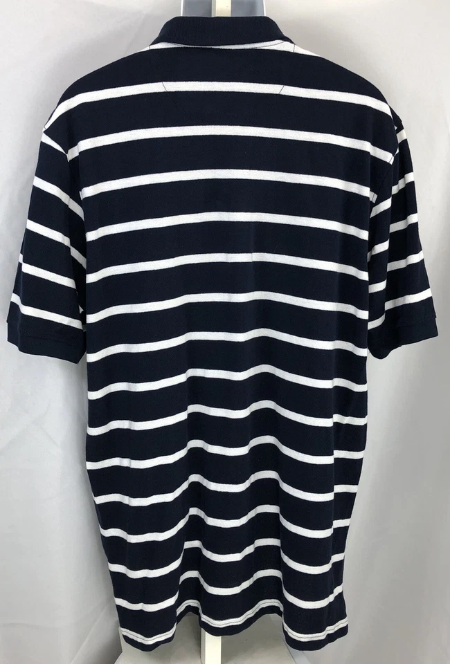 Nuevo con etiquetas Camisa Polo Gloria Desteñida 2 Botones L Azul Blanco Rayas Manga Corta Algodón Preppy Foto 3 de 4