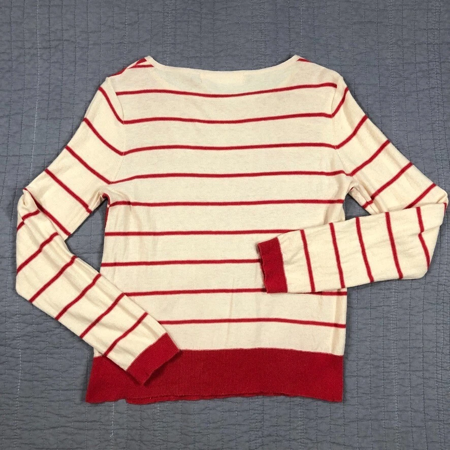 Suéter Anthropologie Sparrow Mujer Grande Rojo Crema Rayas Doble Espacio Foto 2 de 4