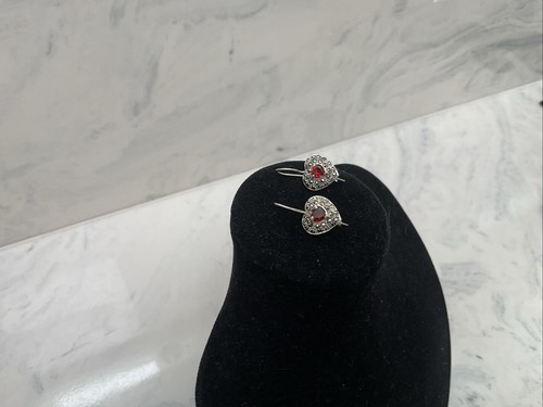 925 Sterling Silber Markasiten Granat Herz Ohrringe - Bild 3 von 8