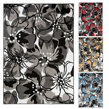 Kurzflor Teppich Naturmuster Floral Designer Grau Rot Blau Modern Wohnzimmer