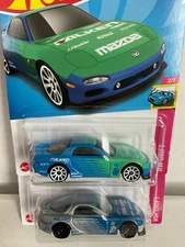 Hot Wheels 1995 MAZDA RX-7 Lot - 2022 HW Drift FALKEN Tires - Silver & Blue