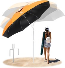6.5FT Beach Umbrella Portable-Patio Umbrella for Sand Anchor Tilt Vent-UPF50 UV