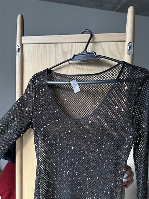 Sheer Sparkle Elegant Black Dress Fashionnova Long Sleeve Size S