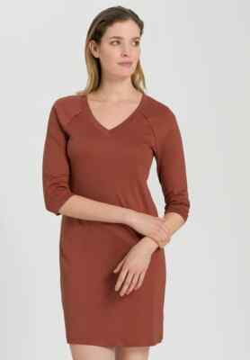 NWT- HANRO Pure Essence 3/4-Sleeve Short Cotton Nightgown, Marsala Size  Small