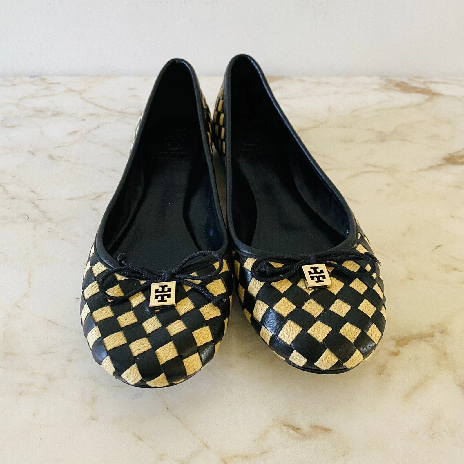 Ballerine TORY BURCH nere gialle in tessuto con fiocco accento US 7 5