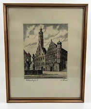 Antique Etching by Alfred Russo (1868-1959) - Rothenburg Market Square O.R.