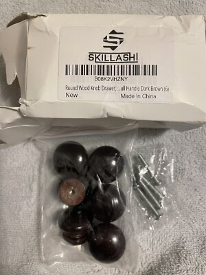 Cabinet Round Pull Knobs 34mm Furniture Bedroom Kitchen Dark Brown 6pcs